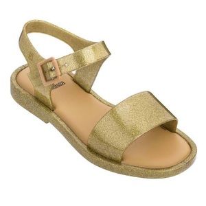NEW Mel by Mini Melissa Mar Gold Golden Glitter Sandals